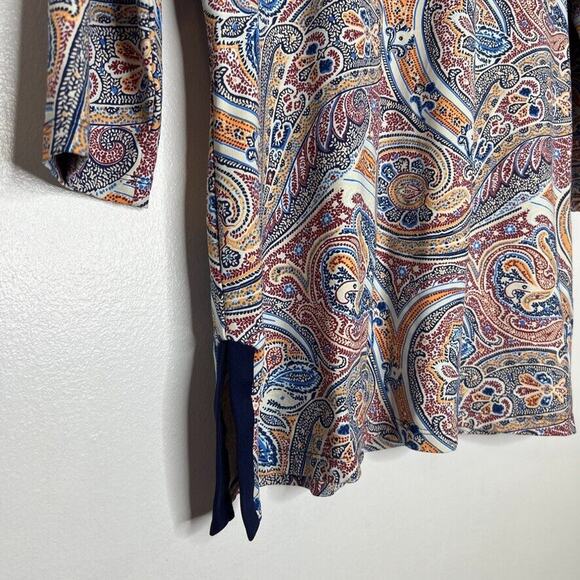 J McLaughlin Blue Paisley Stretch Half Sleeve Blouse Shirt Size Large Women’s - Picture 5 of 11